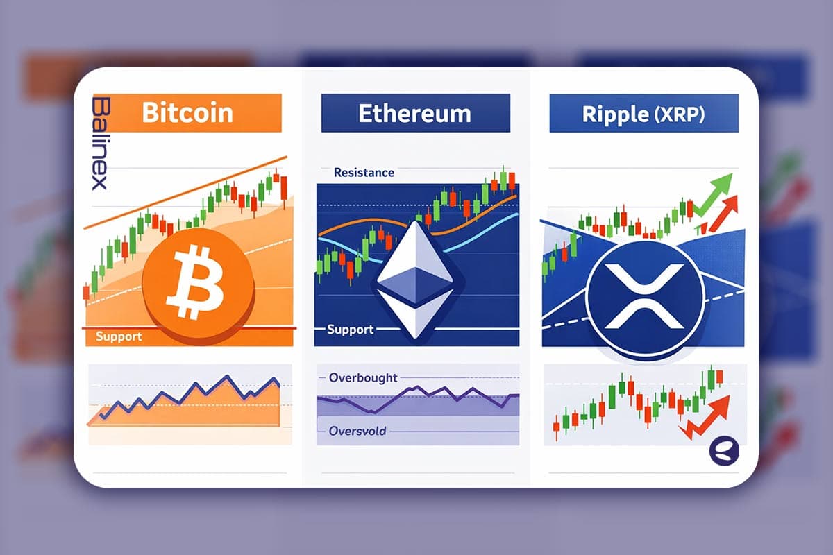 تحلیل تکنیکال بیت کوین، اتریوم و ریپل امروز ۱۷ دی