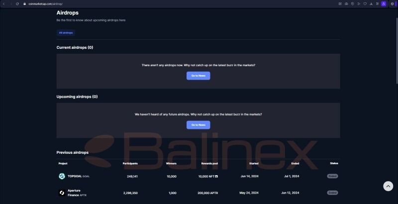 بخش Airdrops در کوین مارکت کپ