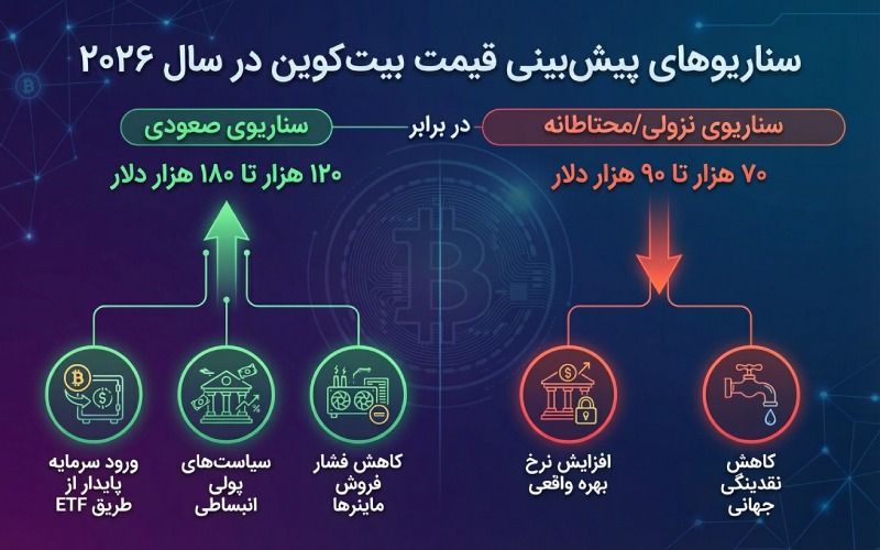 سناریوهای مختلف پیش بینی قیمت بیت کوین در سال ۲۰۲۶