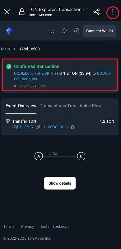 کپی کردن هش تراکنش در تون کیپر