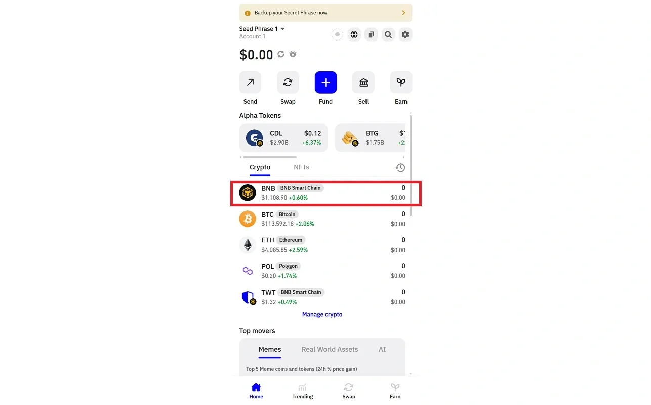 بایننس کوین در تراست ولت