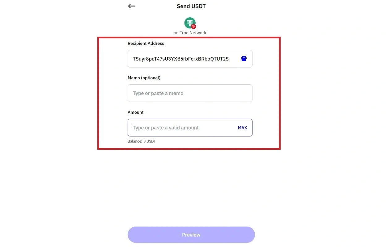 وارد کردن ادرس تتر برای برداشت از تراست ولت