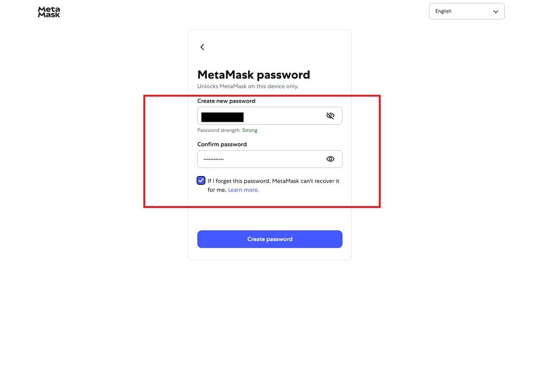 ایجاد رمز جدید برای کیف پول متامسک