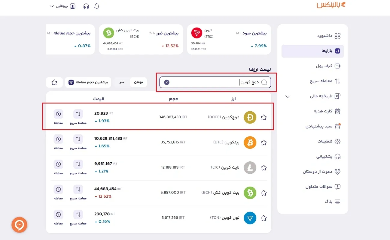 بازار معاملات دوج کوین در بالینکس
