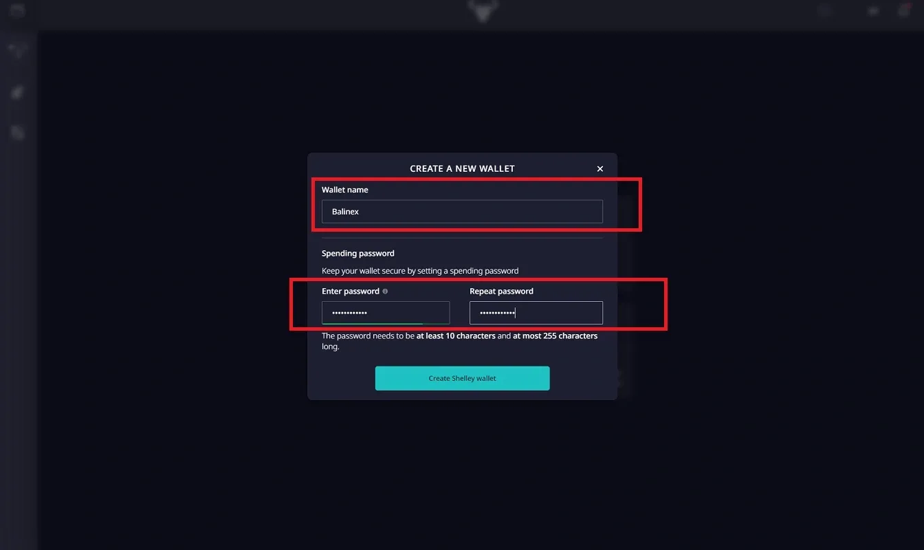 انتخاب اسم و رمز برای کیف پول ددالوس