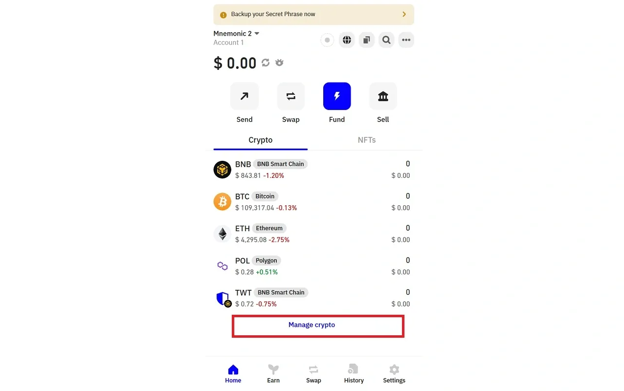 اضافه کردن ارز در تراست ولت