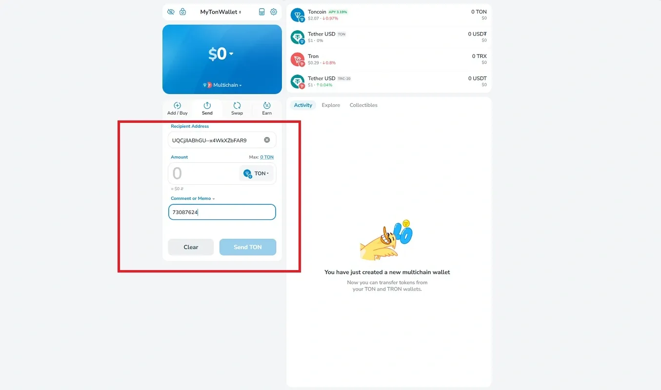 برداشت تون کوین از مای تون ولت