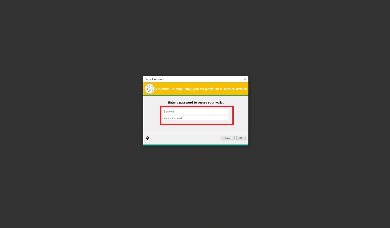 انتخاب رمز برای کیف پول کوینومی