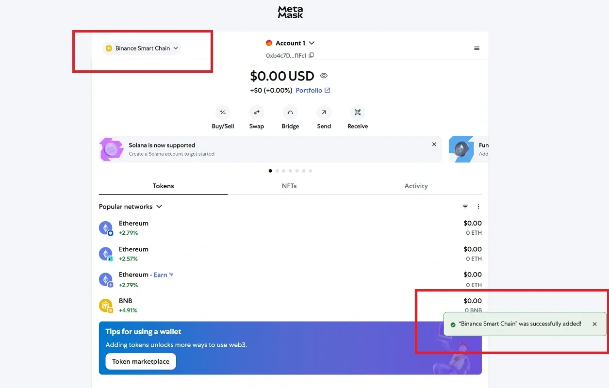 ساخت کیف پول BNB در متامسک