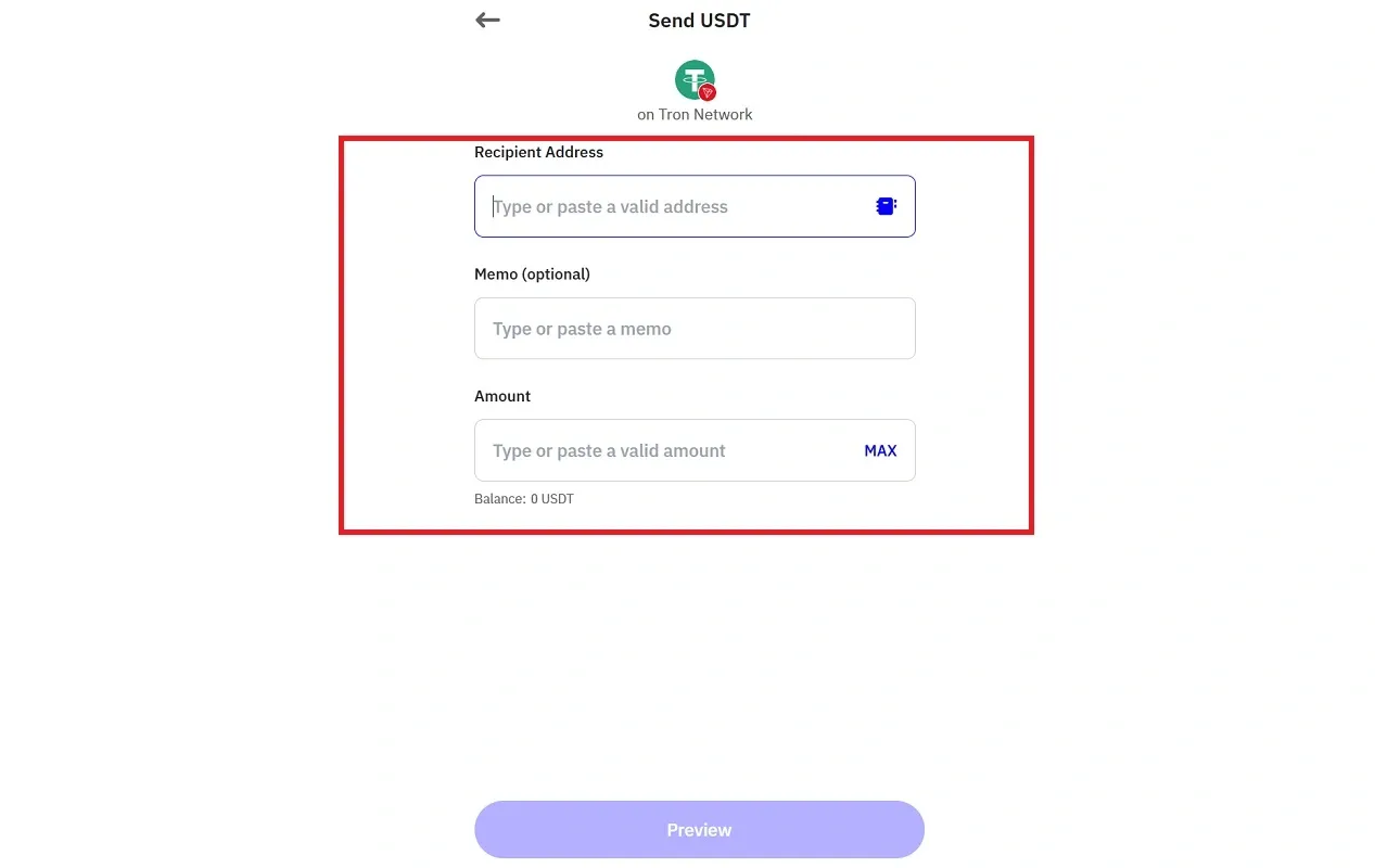 فرم ارسال تتر در تراست ولت