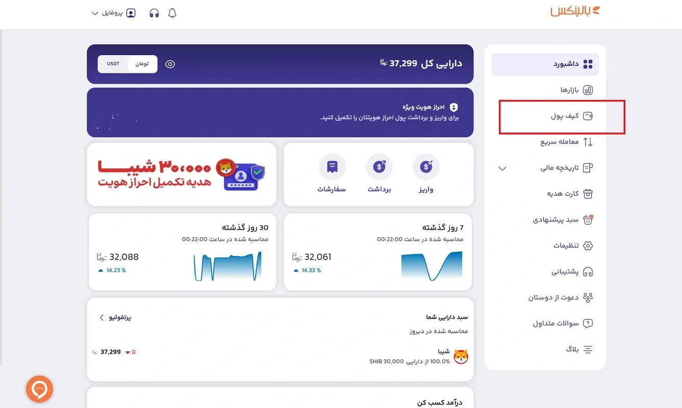 انتخاب کیف پول در بالینکس