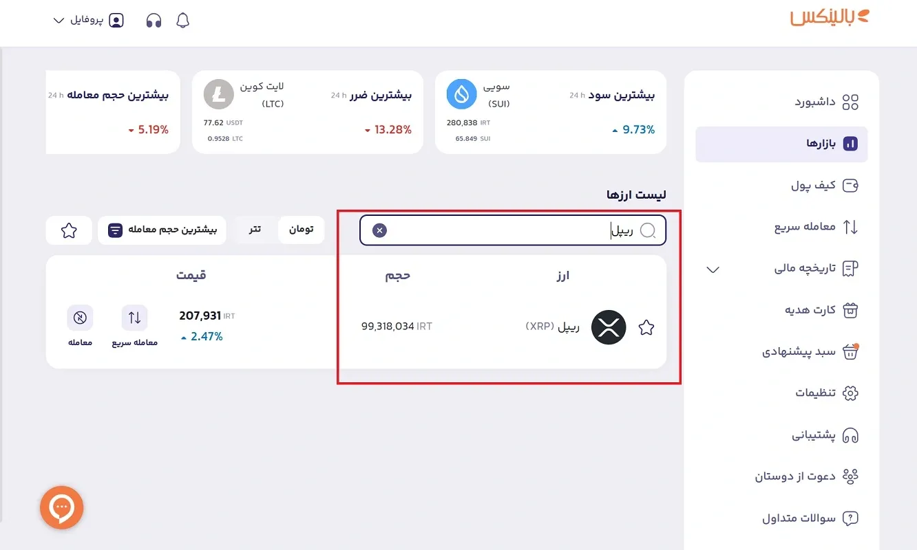 ارز دیجیتال ریپل در بالینکس