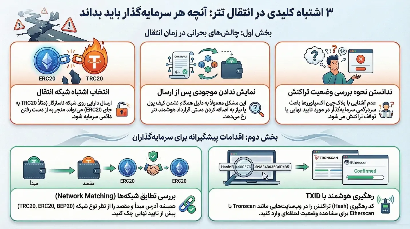 مشکلات رایج در انتقال تتر