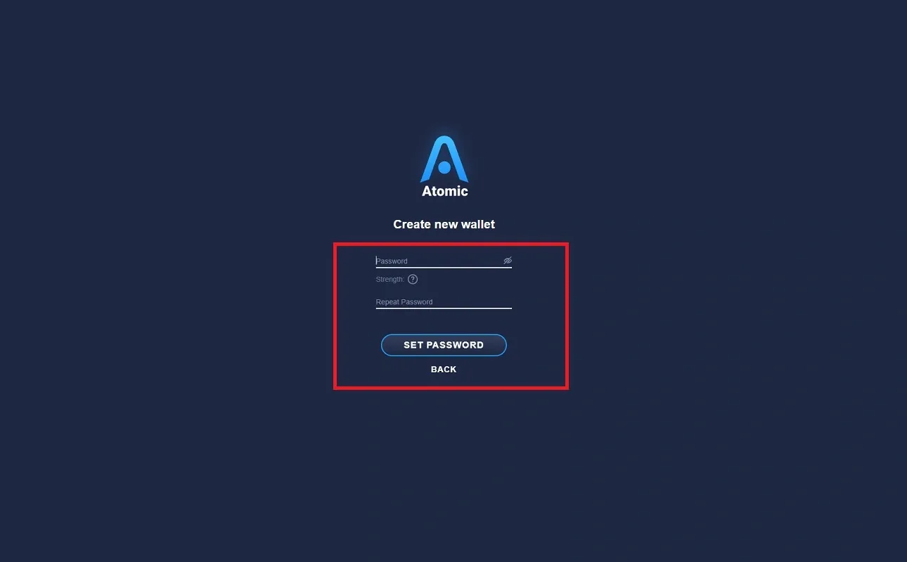 انتخاب رمز برای کیف پول اتمیک 