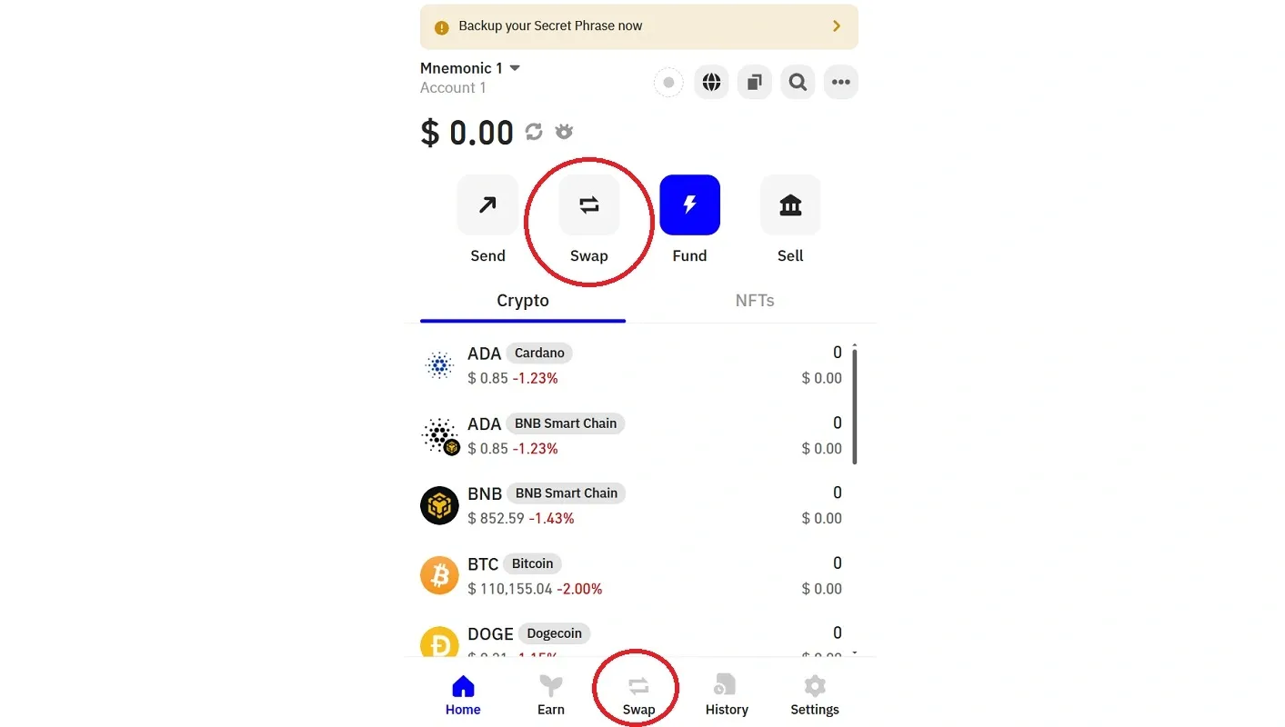 گزینه تبدیل یا سواپ در تراست ولت