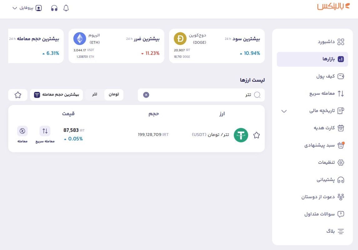 خرید تتر از بالینکس