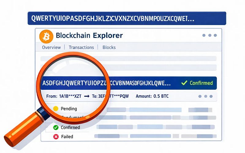 TXID خود را پیدا کنید و آن را در یک اکسپلورر بلاکچین جستجو کنید تا وضعیت دقیق تراکنش را ببینید.